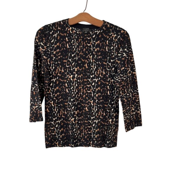 Talbots Sweater Size XS Leopard Print Pure Merino Wool Black Brown Long Sleeve - Picture 1 of 7